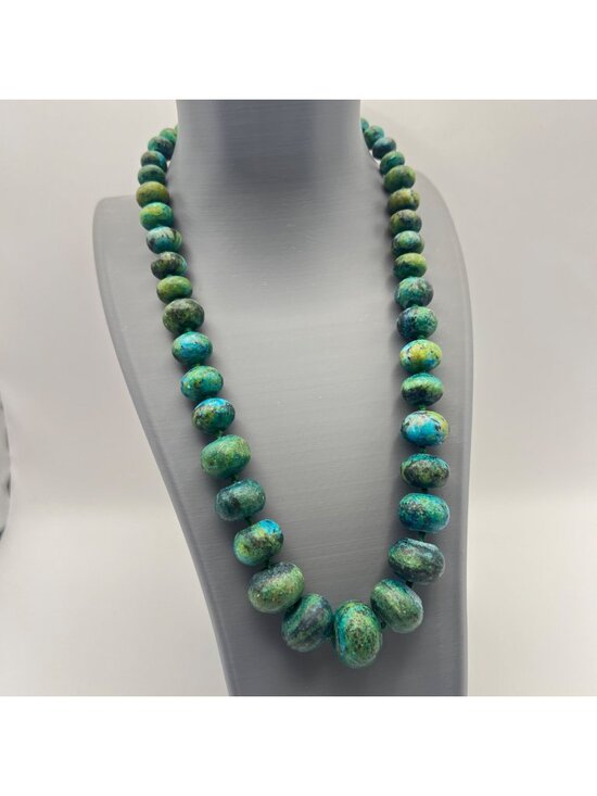 Jewelry - Natural Chrysocolla Graduated Bead Necklace 20" Knotted 128g Statement